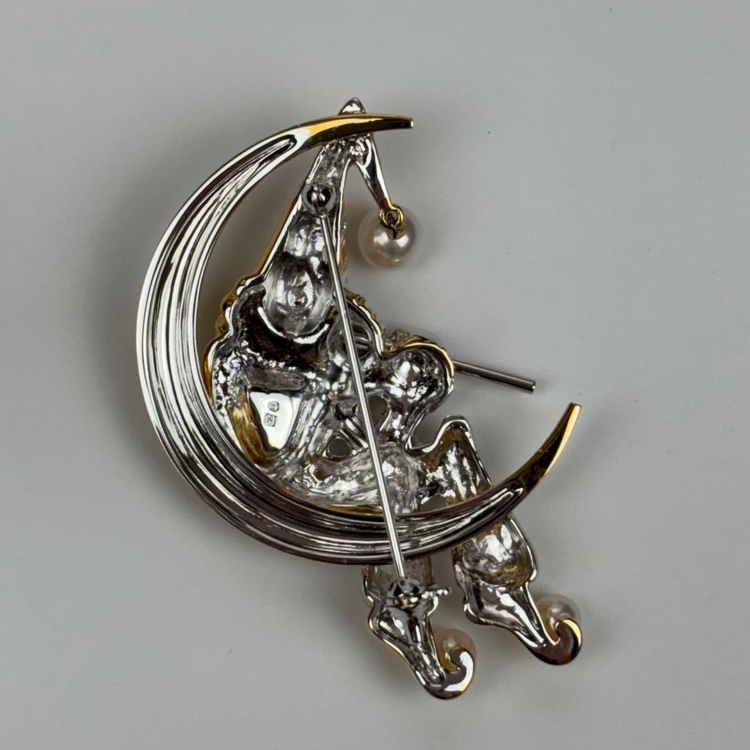 極美品✨ミキモト 本真珠 パール ブローチ ピエロ ムーン ゴールド×シルバー