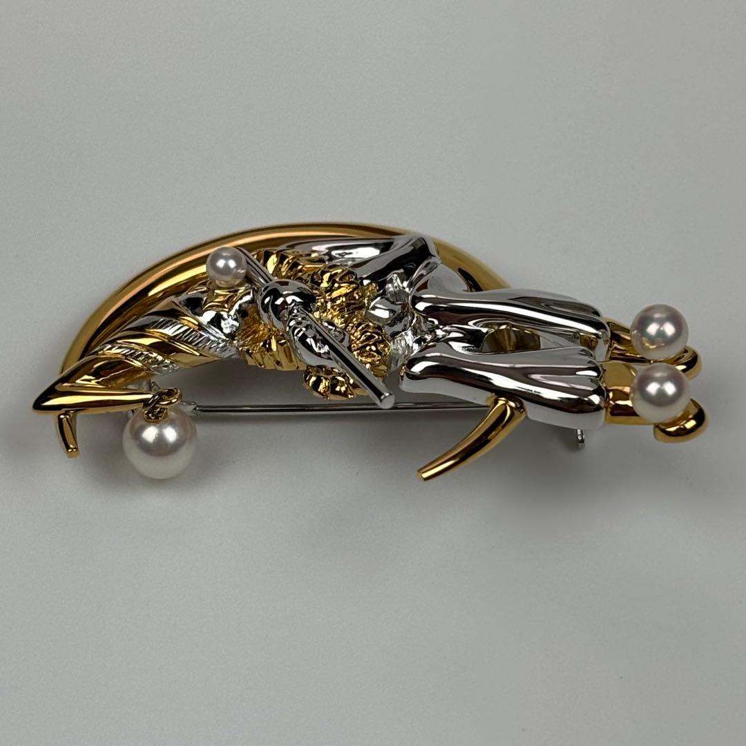 極美品✨ミキモト 本真珠 パール ブローチ ピエロ ムーン ゴールド×シルバー