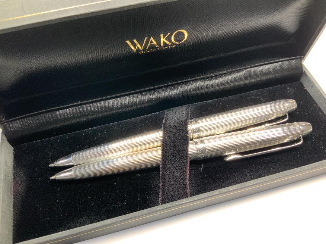 銀座和光 WAKO 銀仕上げ ボールペン シャープペン 2本セット ケース付き