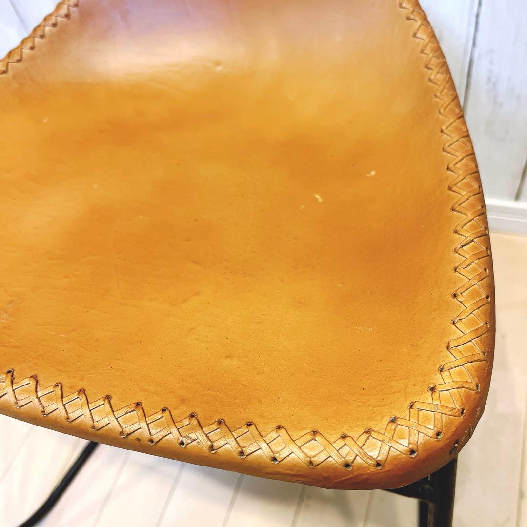 本革スツール レザースツール　アイアンレッグ　キャメル