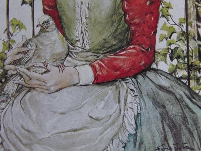 藤田嗣治、【鳩と少女 】、希少な限定額装用画集画、新品高級額 額装付