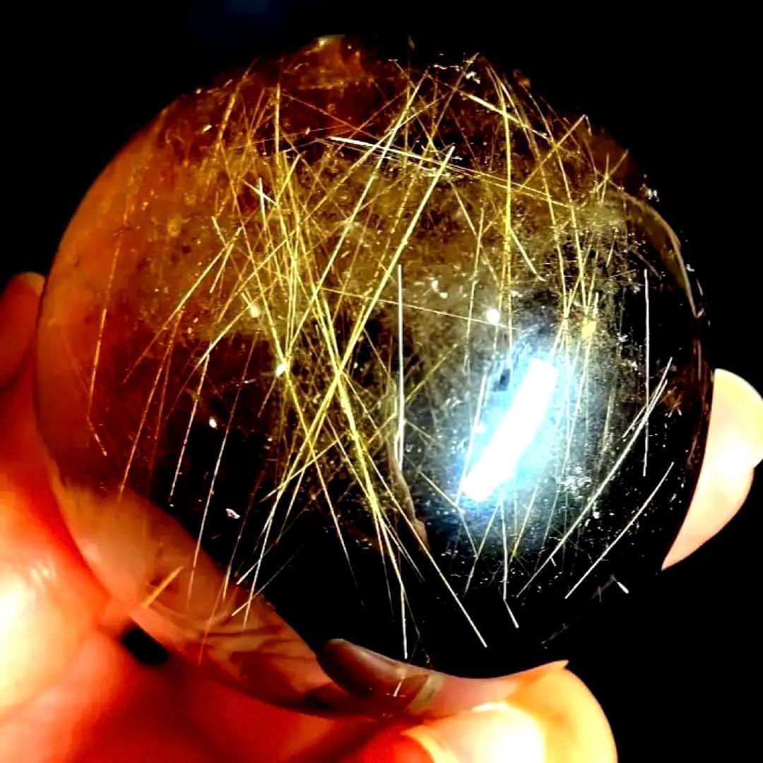 51mm ゴールドルチルクォーツ　丸玉　スフィア　金針水晶