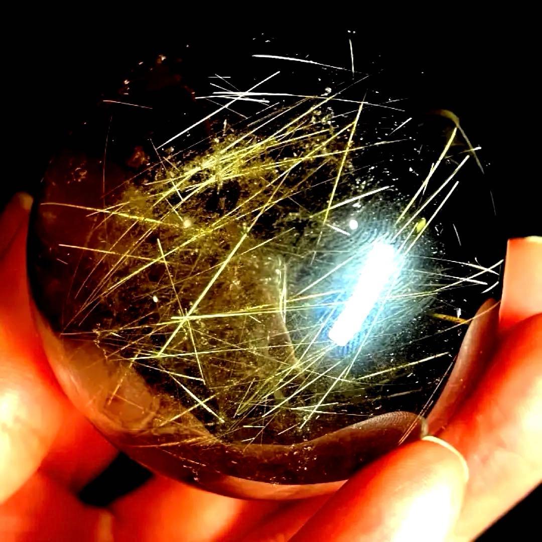 51mm ゴールドルチルクォーツ　丸玉　スフィア　金針水晶