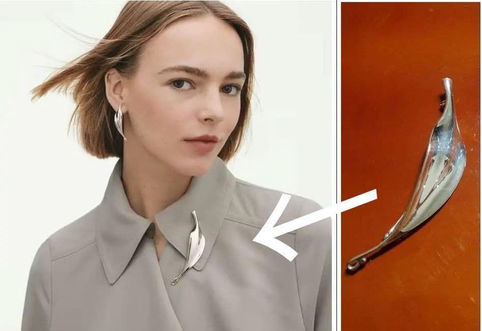 美品ジョージジェンセン プリュム羽　リーフ　ブローチ 391 TORUN