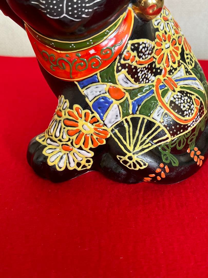 【古い】 黒招き猫 招き猫 A3095 縁起物　商売繁盛 まねきねこ 九谷焼