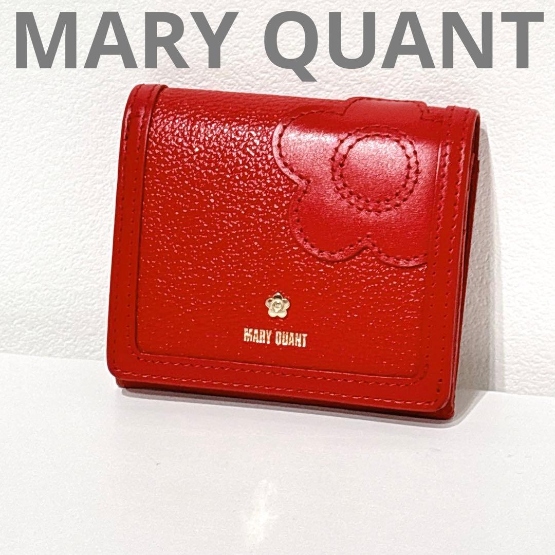 【未使用】MARY QUANT 二つ折り財布 レッド　本革 マリークワント 赤