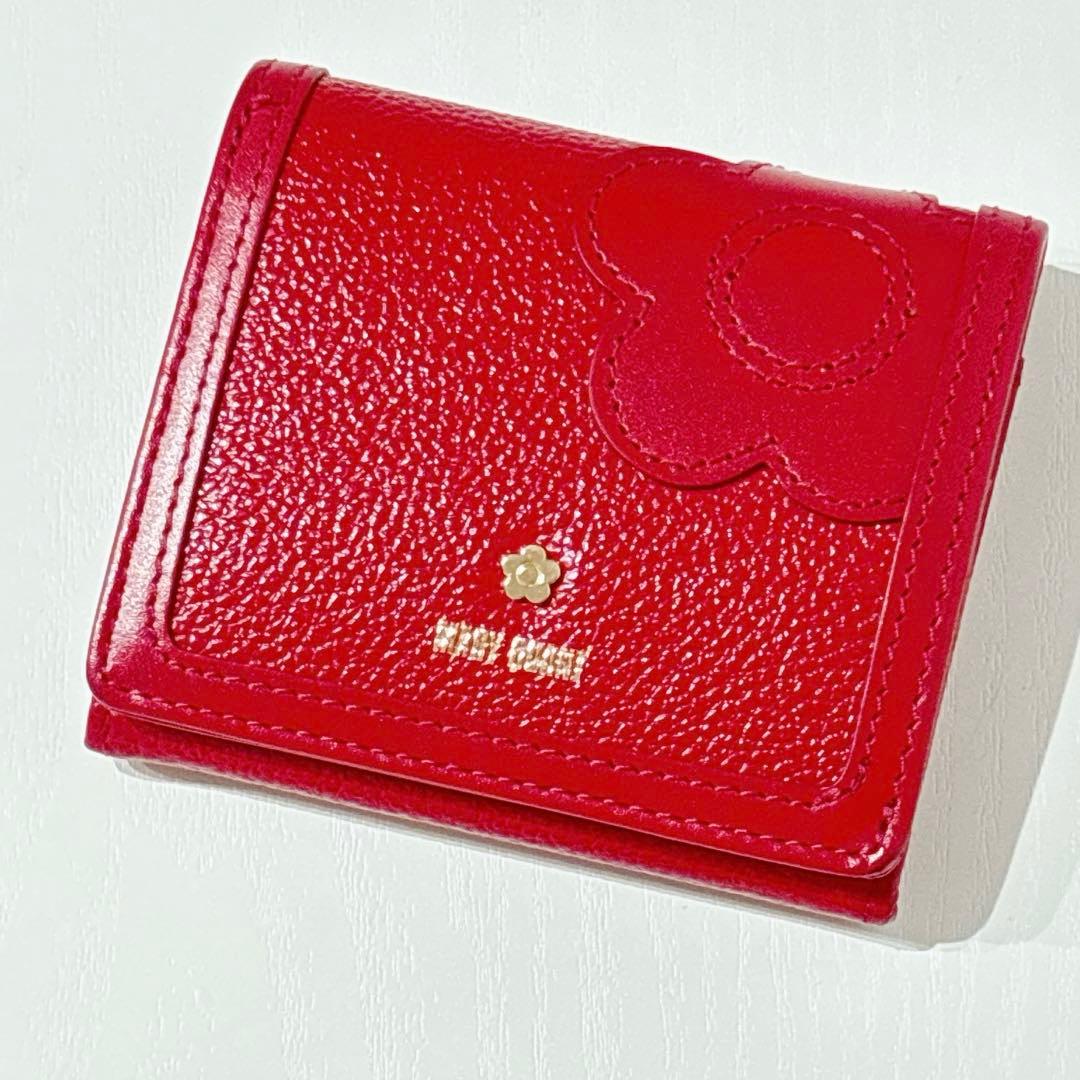 【未使用】MARY QUANT 二つ折り財布 レッド　本革 マリークワント 赤