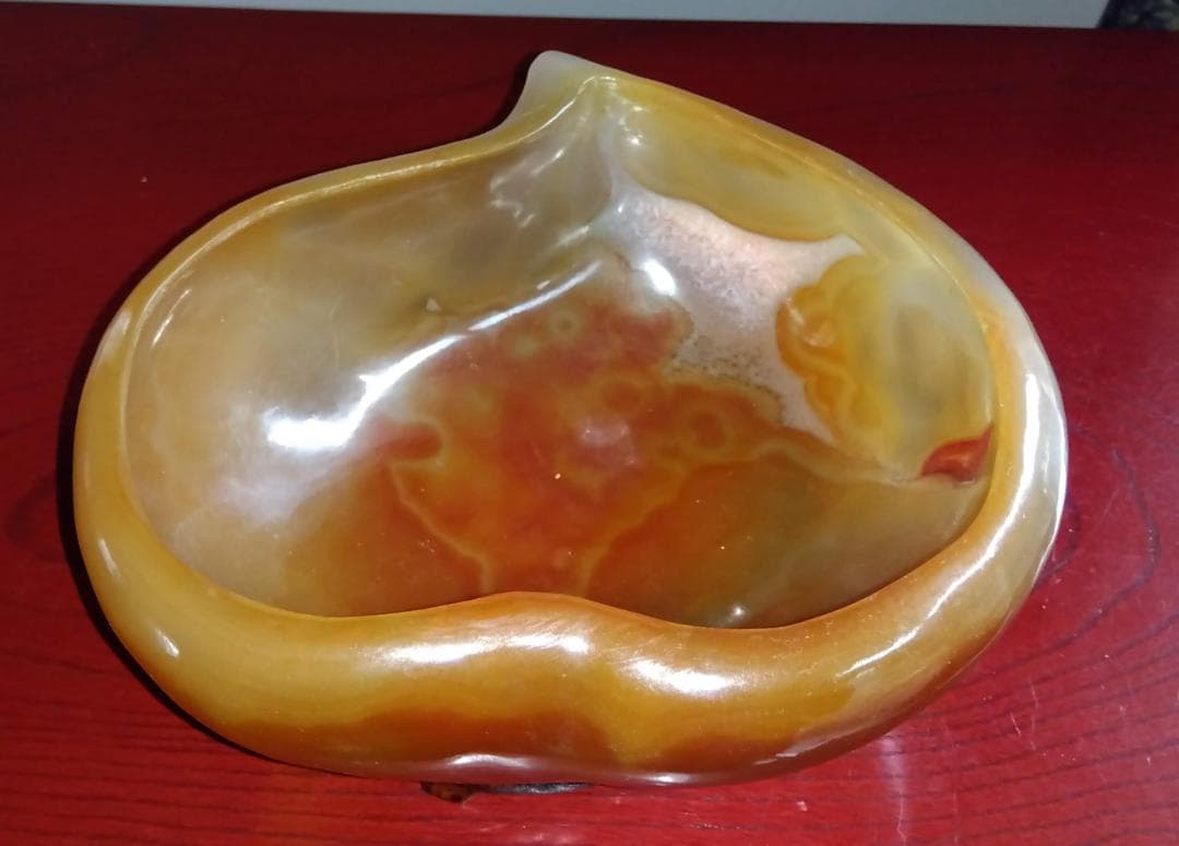 希少巨大瑪瑙ハート型彫り物オブジェ置物