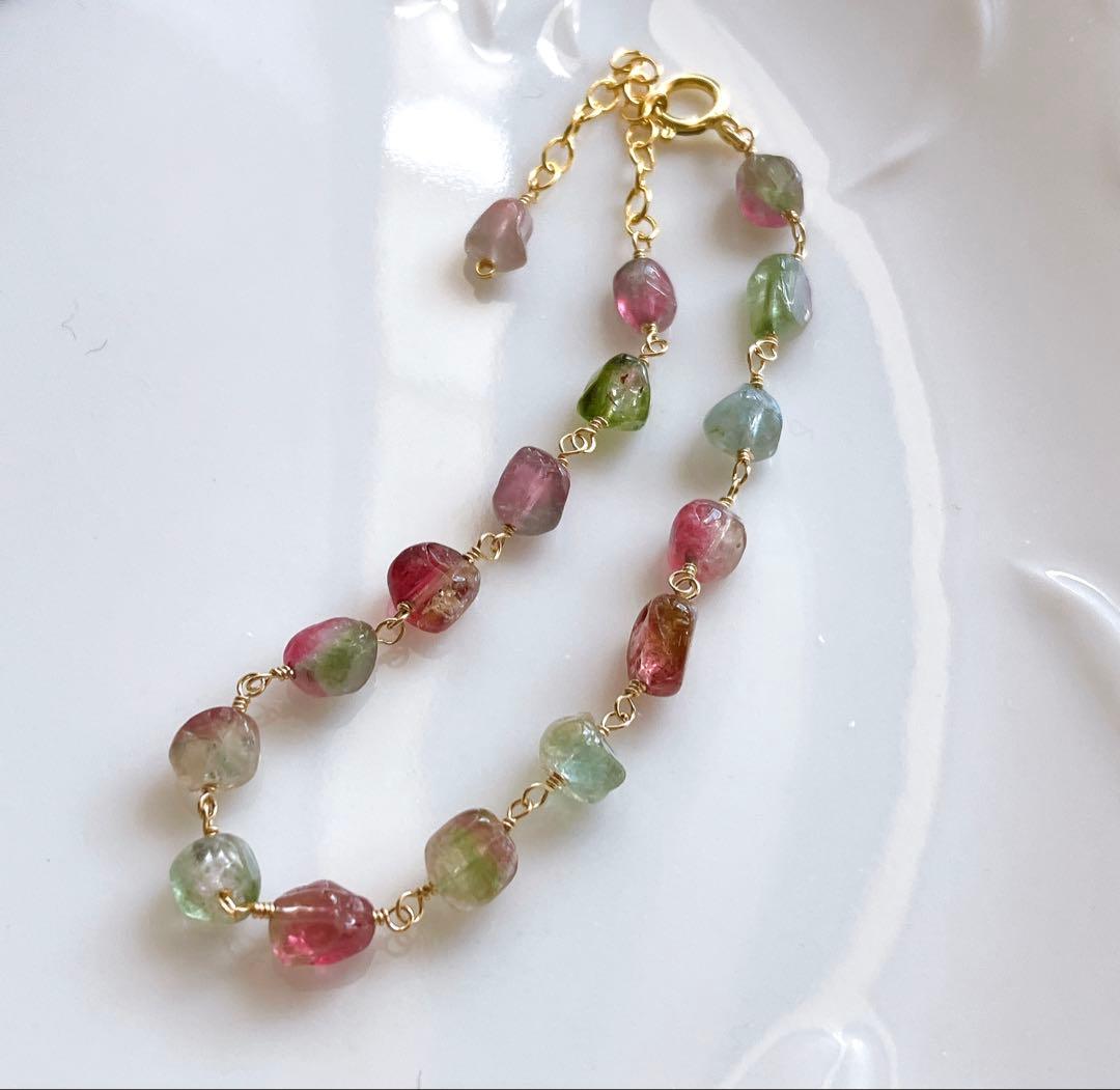 プルメリア◆ウォーターメロントルマリン ブレスレット✧14kgf