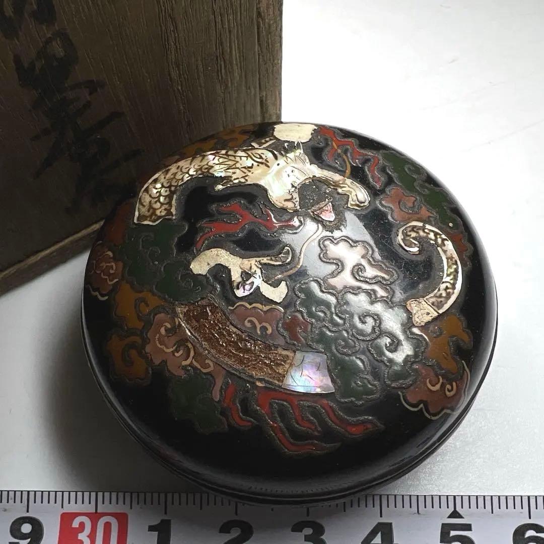 時代　青貝香合　共箱　直径約6㎝　東Y8-0106①タサオ