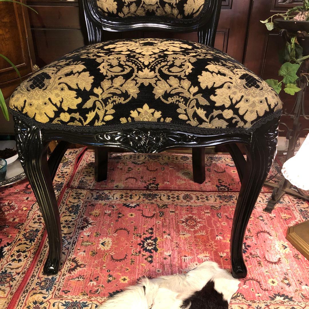 Sale ４脚　メルナリ華子次郎　猫脚アンティーク　チェア　ブラック　金系