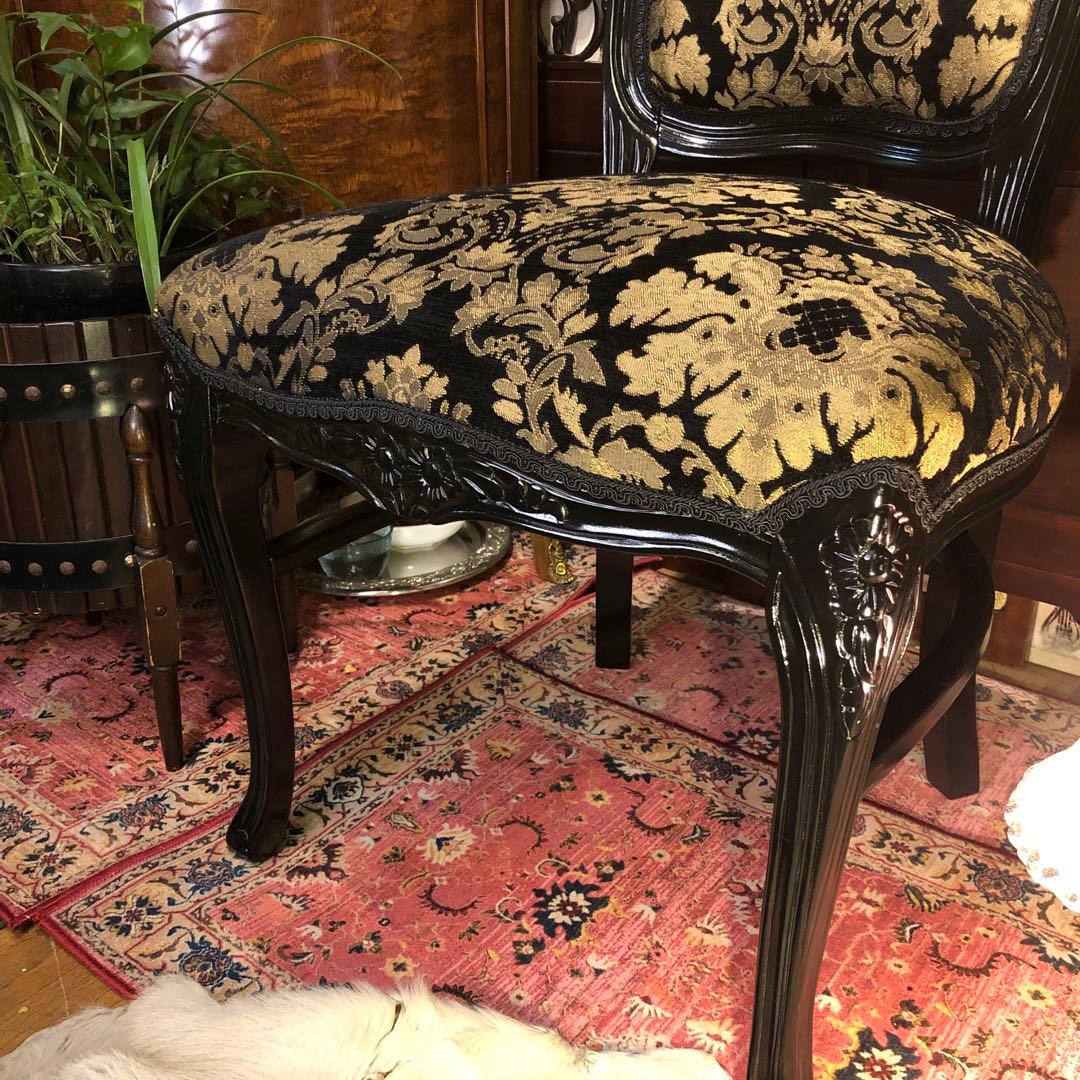 Sale ４脚　メルナリ華子次郎　猫脚アンティーク　チェア　ブラック　金系