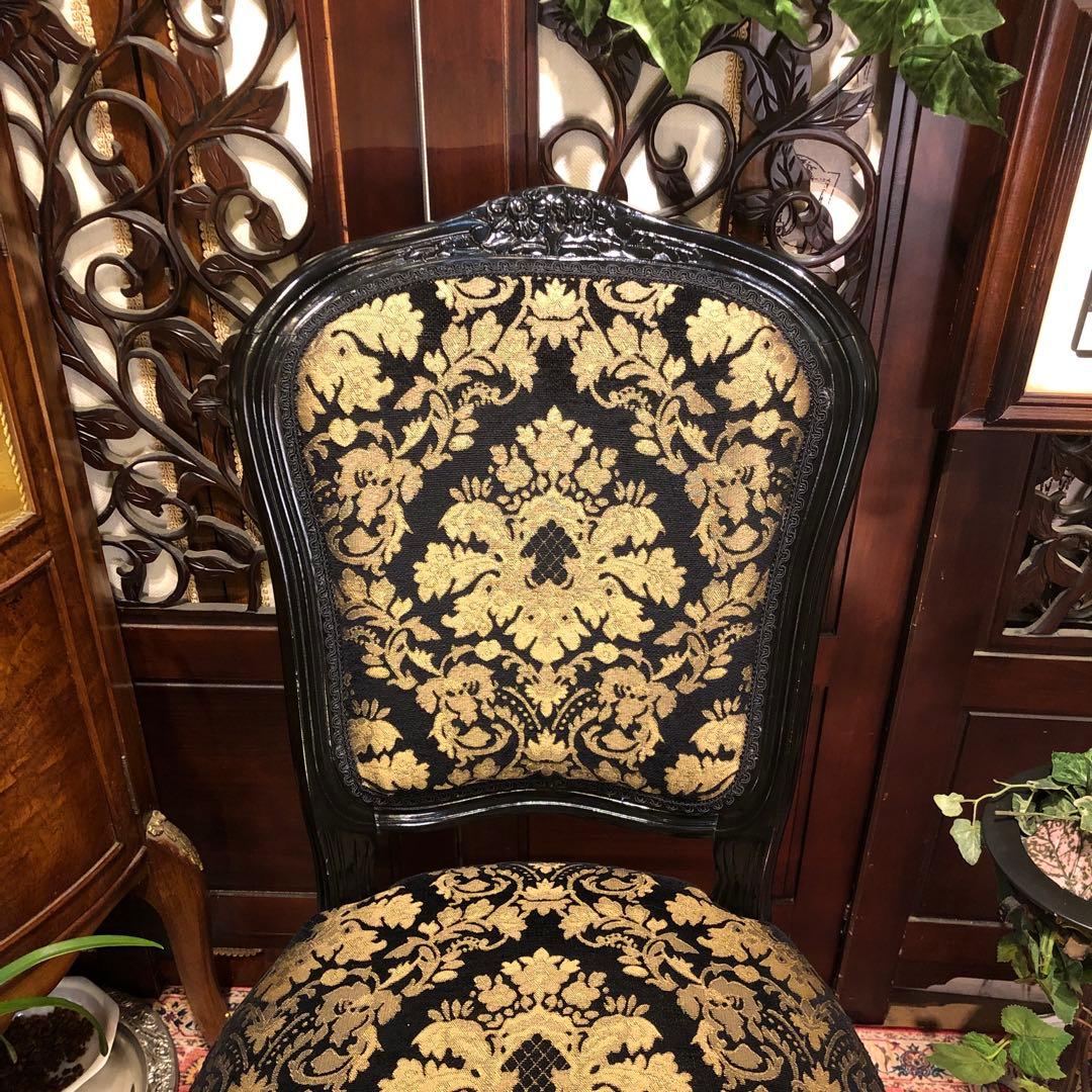 Sale ４脚　メルナリ華子次郎　猫脚アンティーク　チェア　ブラック　金系