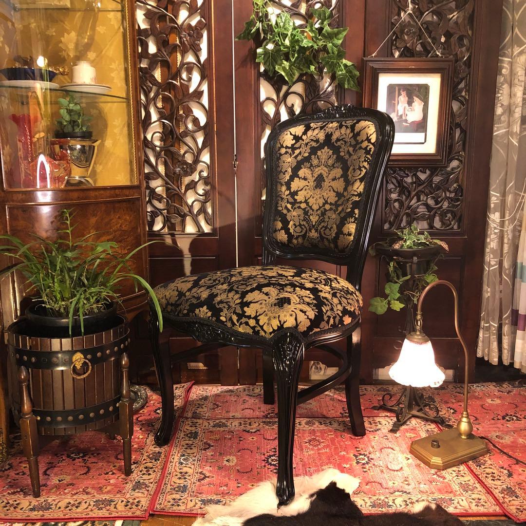 Sale ４脚　メルナリ華子次郎　猫脚アンティーク　チェア　ブラック　金系