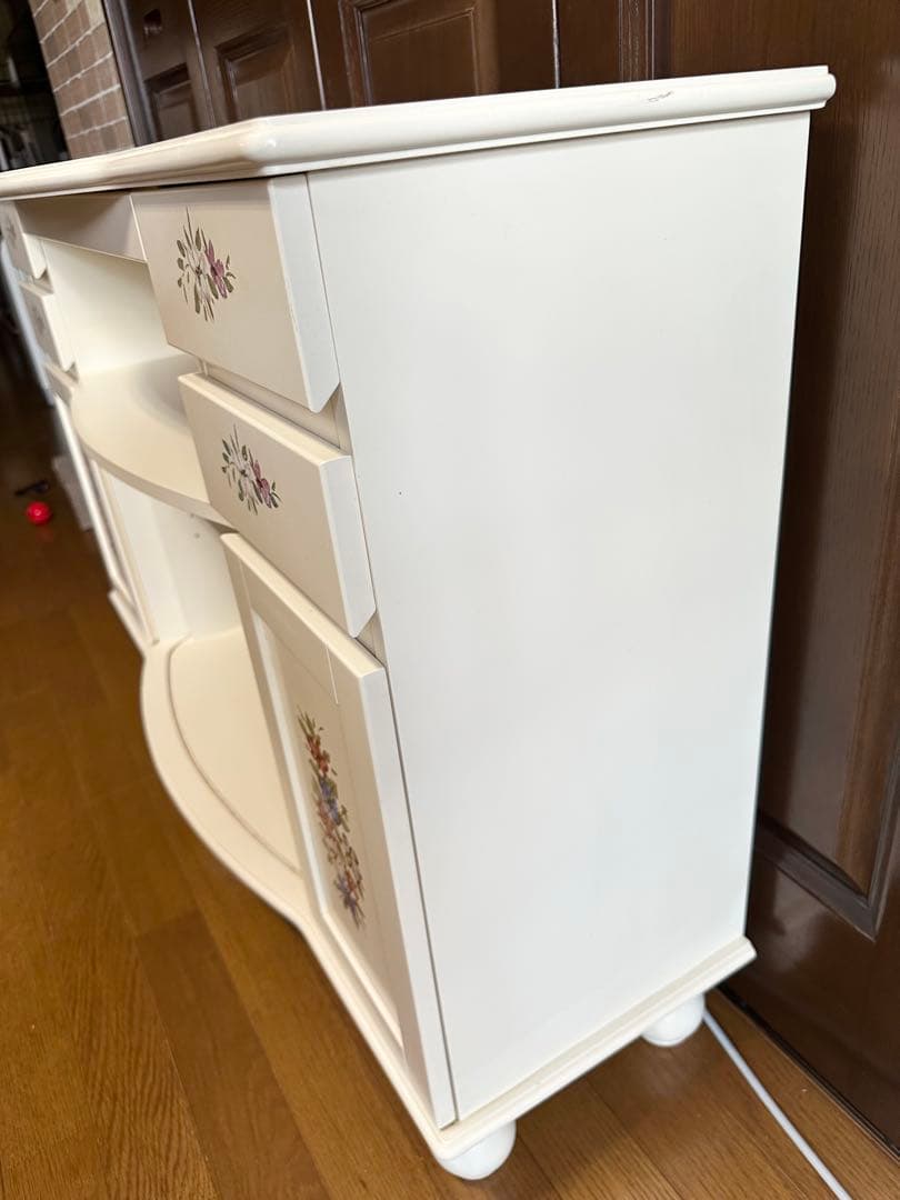 Kiyoka アンティーク　オフホワイト花柄キャビネット　チェスト