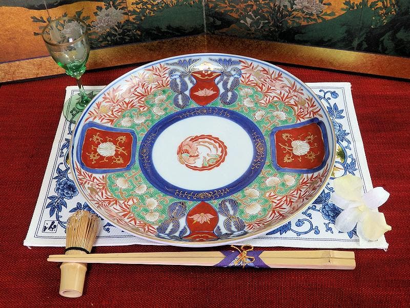 大聖寺伊万里　金襴手 花鳥紋に鳳凰の図　8寸皿　C777 AS-fbtw