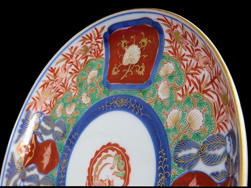 大聖寺伊万里　金襴手 花鳥紋に鳳凰の図　8寸皿　C777 AS-fbtw