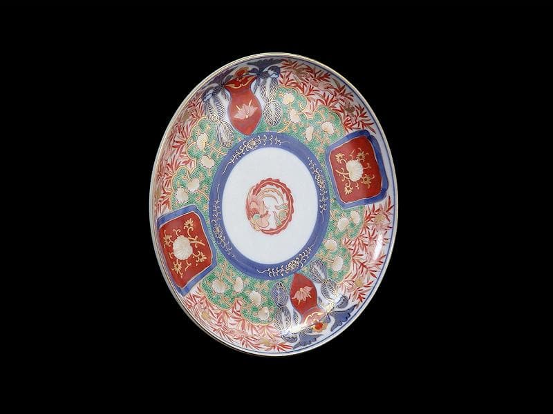 大聖寺伊万里　金襴手 花鳥紋に鳳凰の図　8寸皿　C777 AS-fbtw