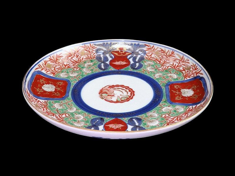 大聖寺伊万里　金襴手 花鳥紋に鳳凰の図　8寸皿　C777 AS-fbtw