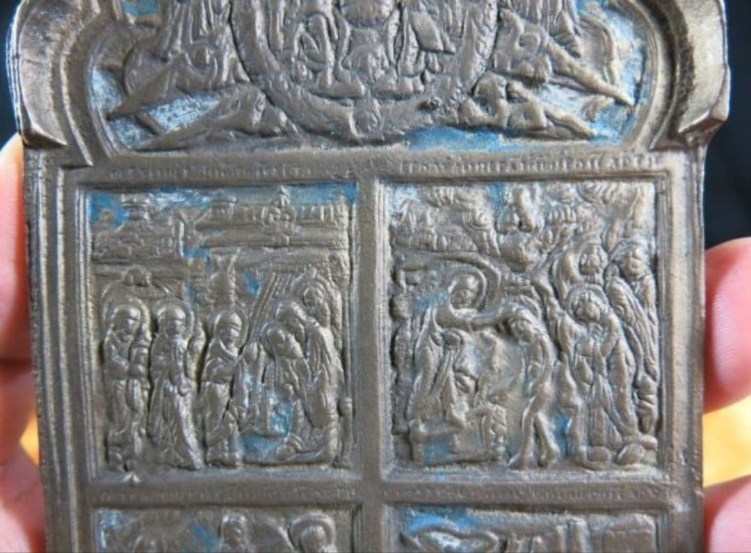 ③B　古銅イコン ～１９世紀　宗教画　清画　聖人　キリスト教　マリア像