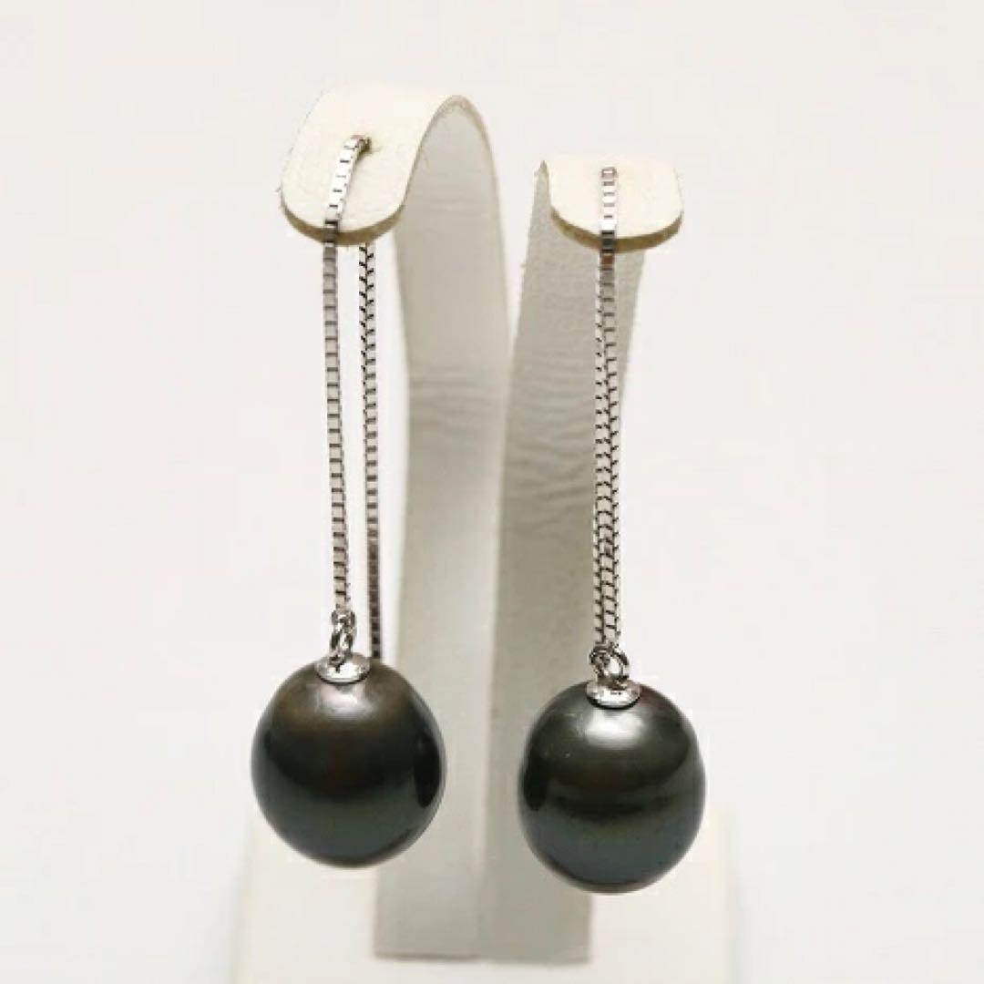 タヒチ黒蝶真珠パールピアス　10mm　ブラックカラー