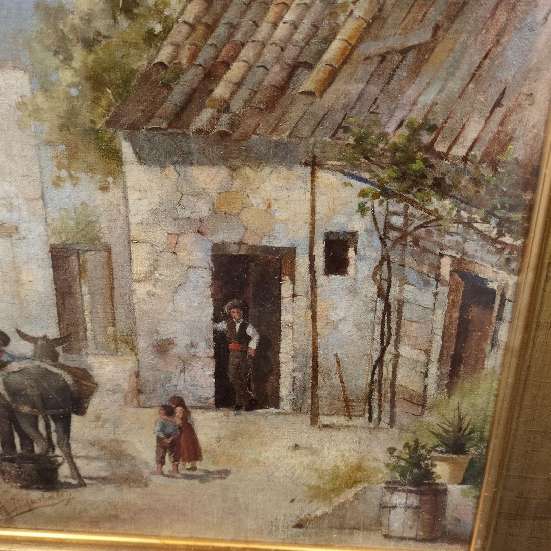 田舎の風景 油彩画 二つのパネル