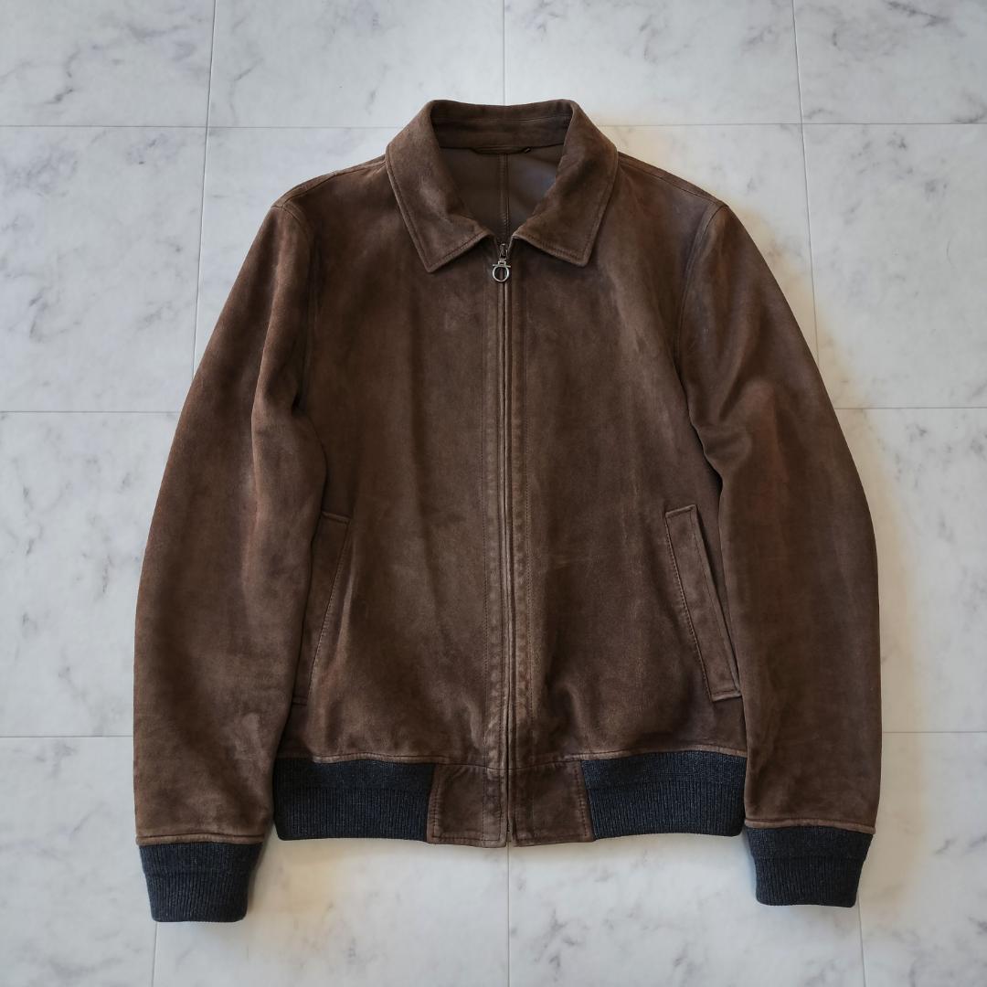 サルバトーレフェラガモ スエードモトブルゾン 50 L レザージャケット 羊革