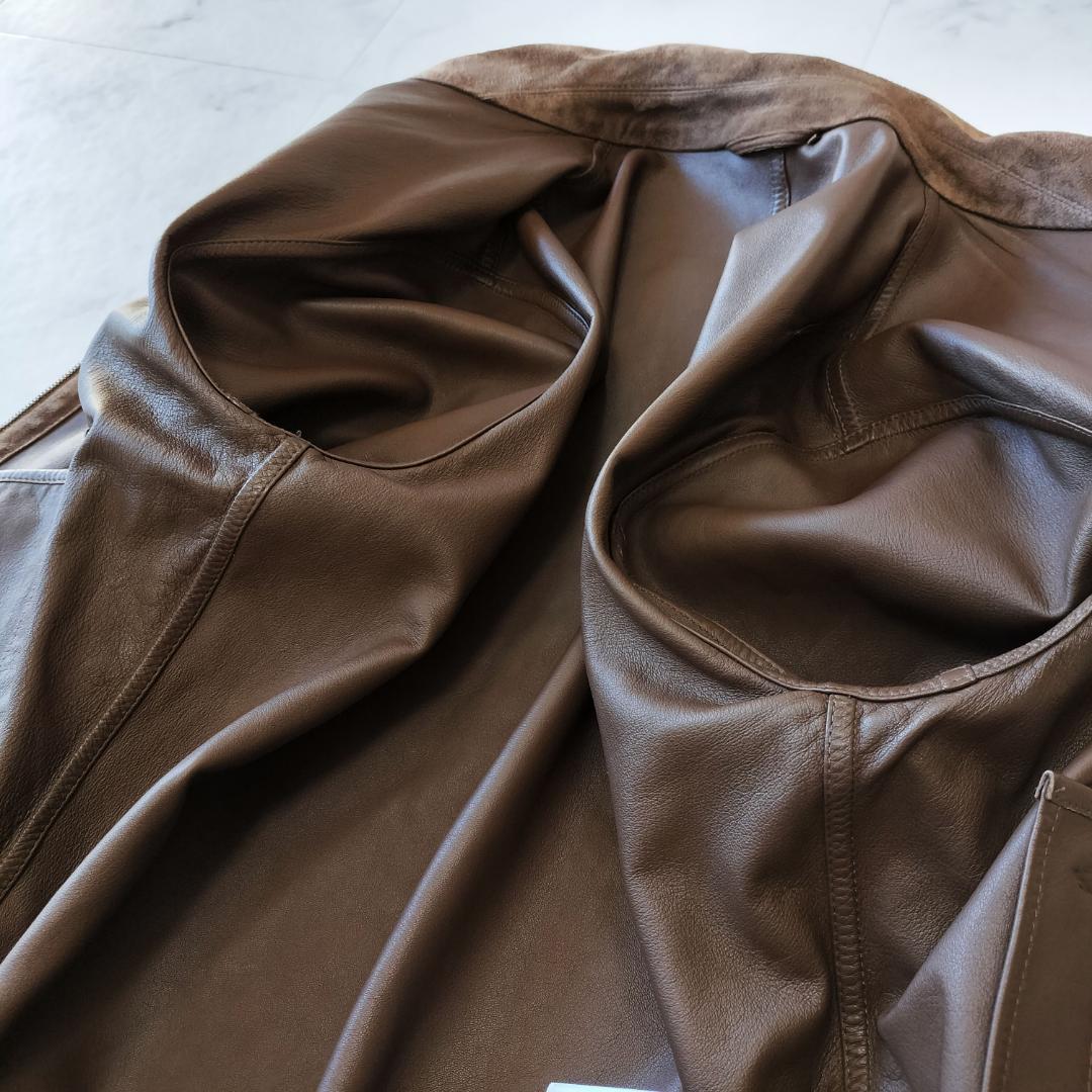 サルバトーレフェラガモ スエードモトブルゾン 50 L レザージャケット 羊革