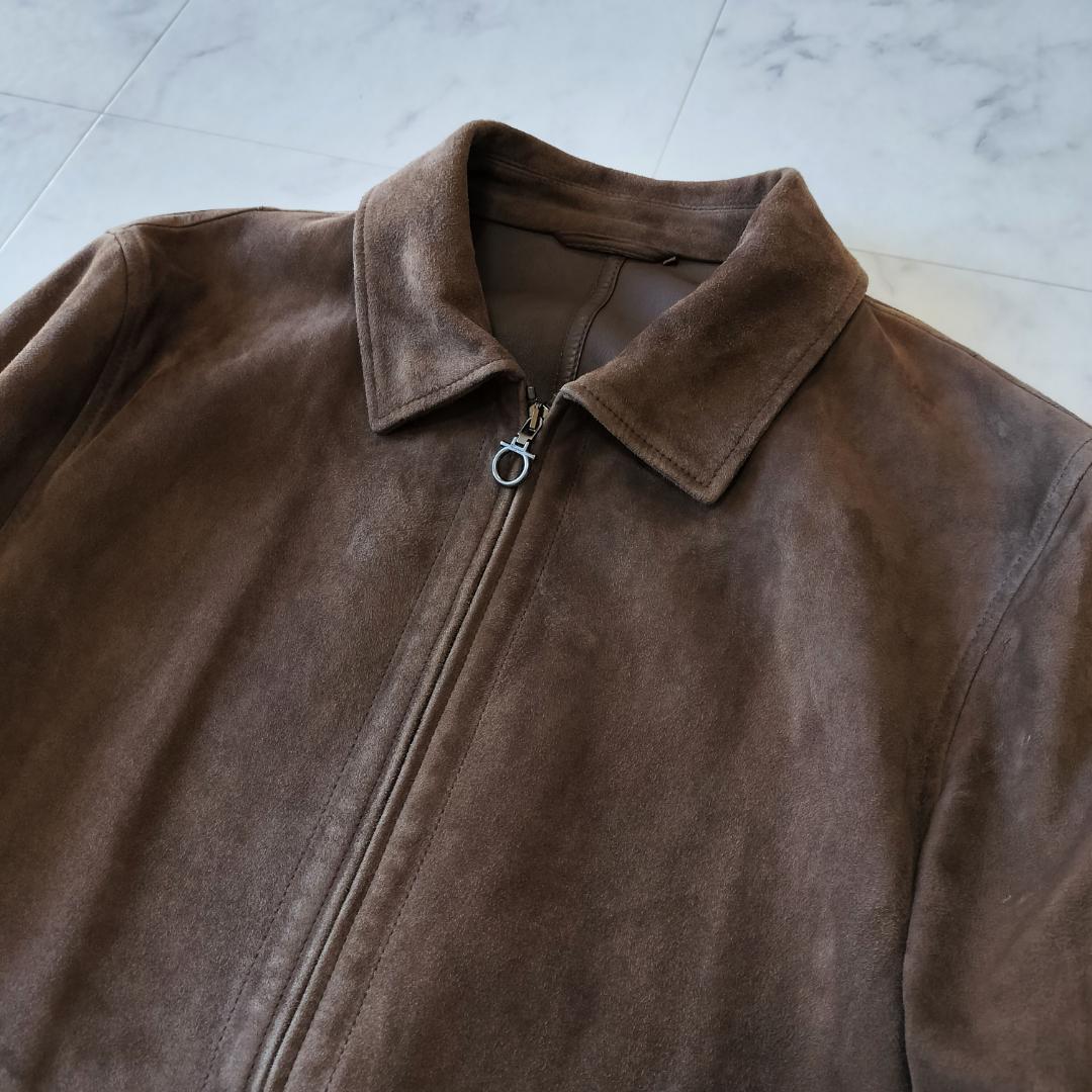 サルバトーレフェラガモ スエードモトブルゾン 50 L レザージャケット 羊革