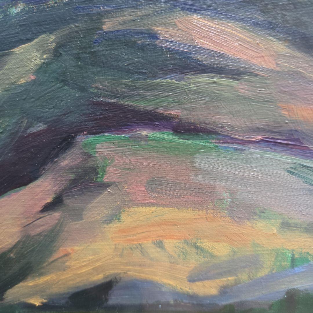 【美品】 肉筆油彩風景画 銀飾額縁フレームつき「御嶽山初雪の情景」10号サイズ