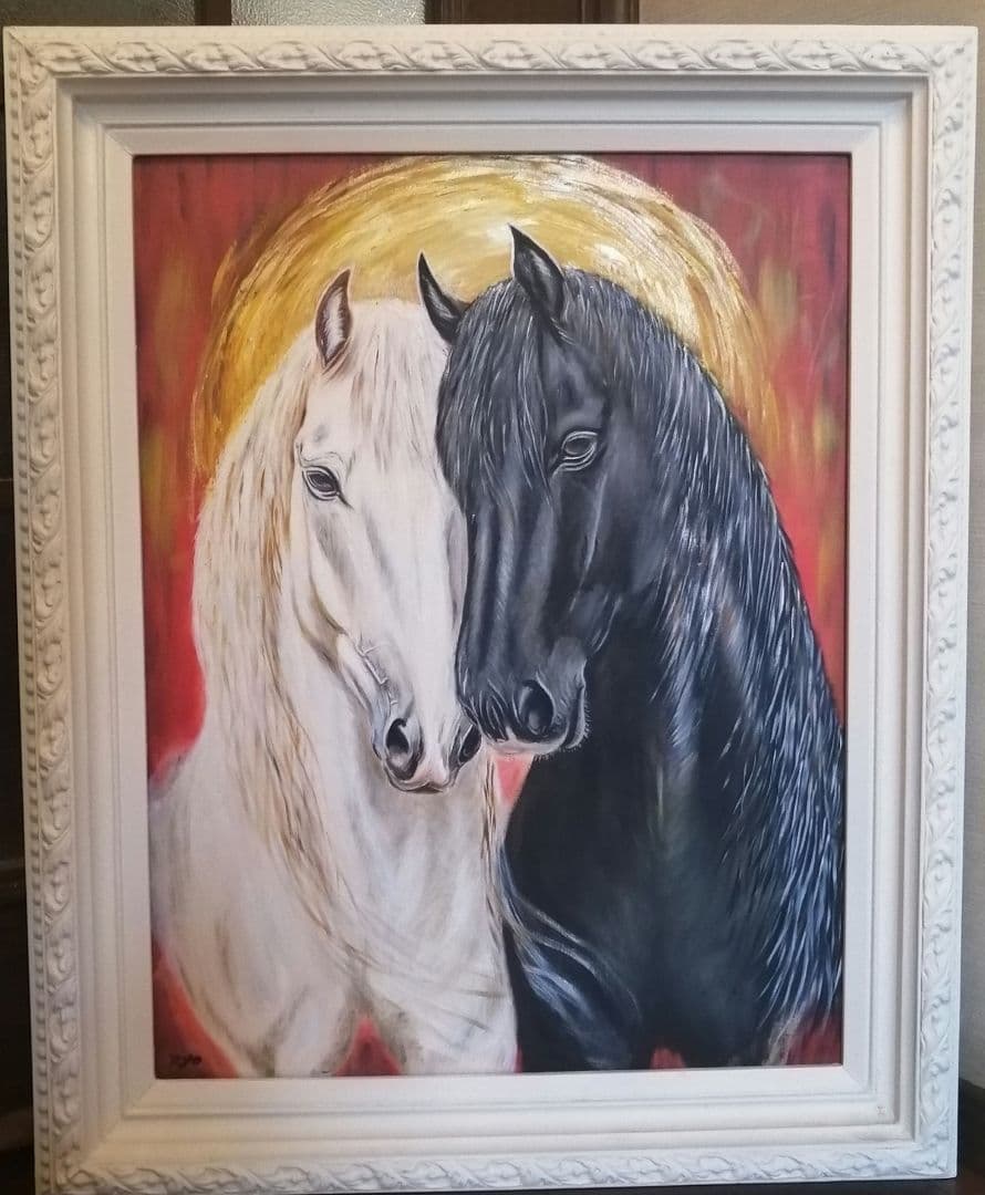 さく　　絵画　額縁　油彩画