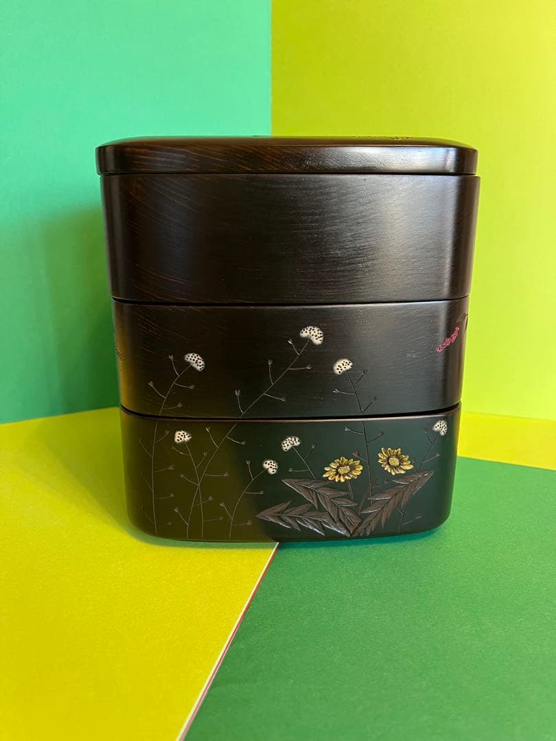 川添日記　重箱　草木彫　漆器