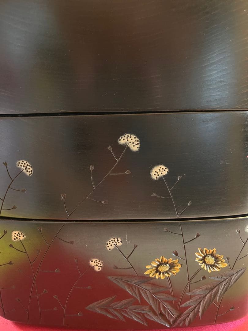 川添日記　重箱　草木彫　漆器