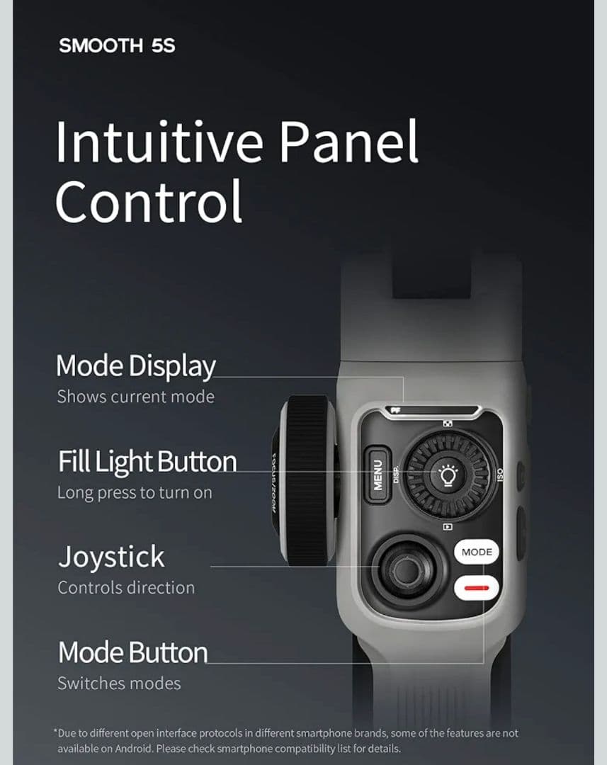 ZHIYUN Smooth 5Sスマートフォンジンバルスタビライザー