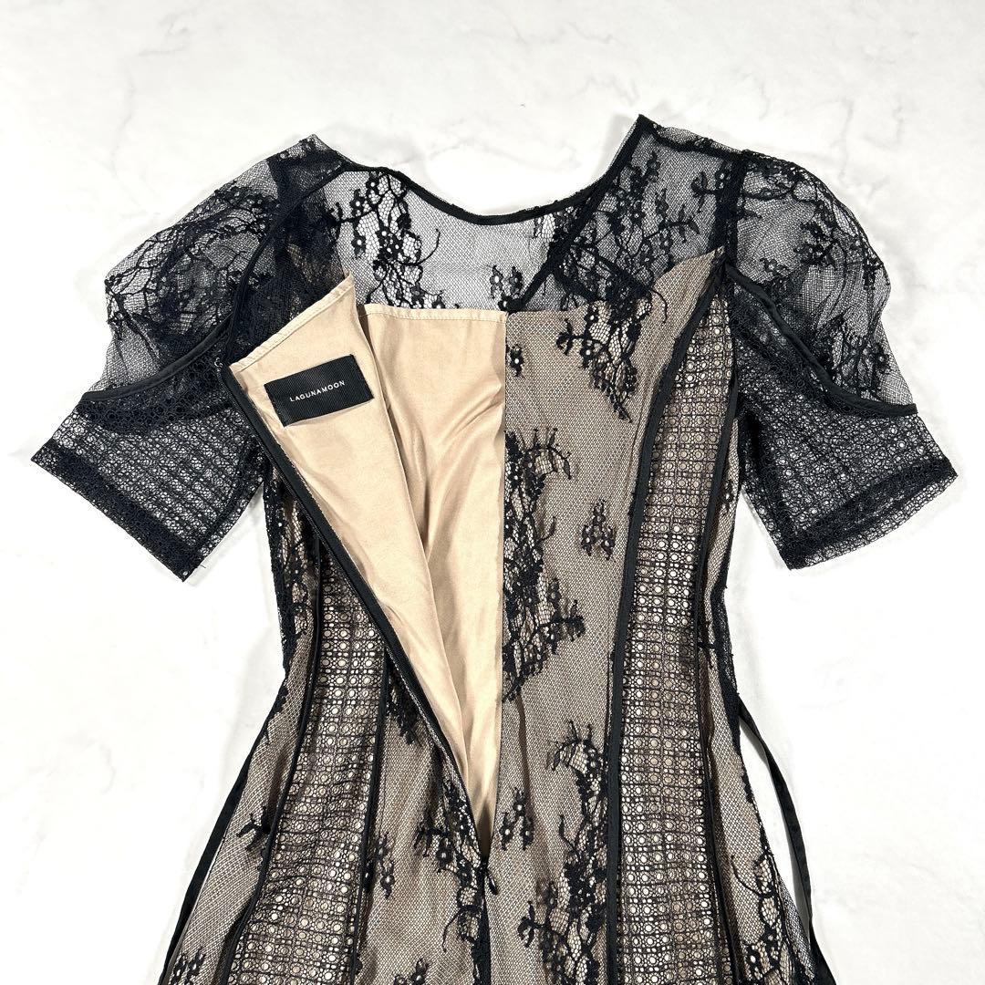 LAGUNAMOON　パネルレースワンピース　ドレス　お呼ばれ　ブラック　S