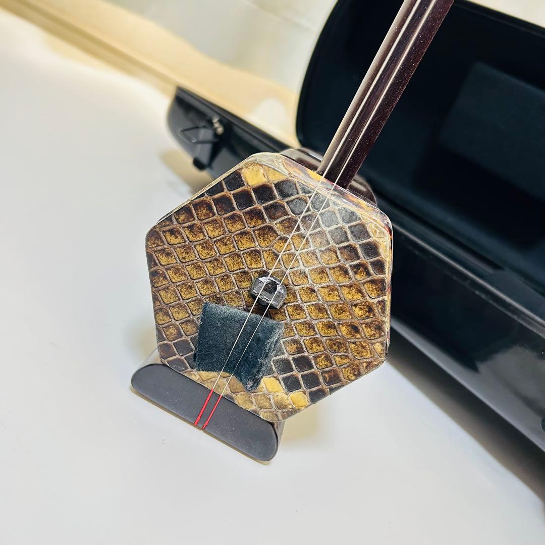 【付属品大多数】高級 二胡 本革 蛇革 中国 民族楽器 紅木 ハードケース付き