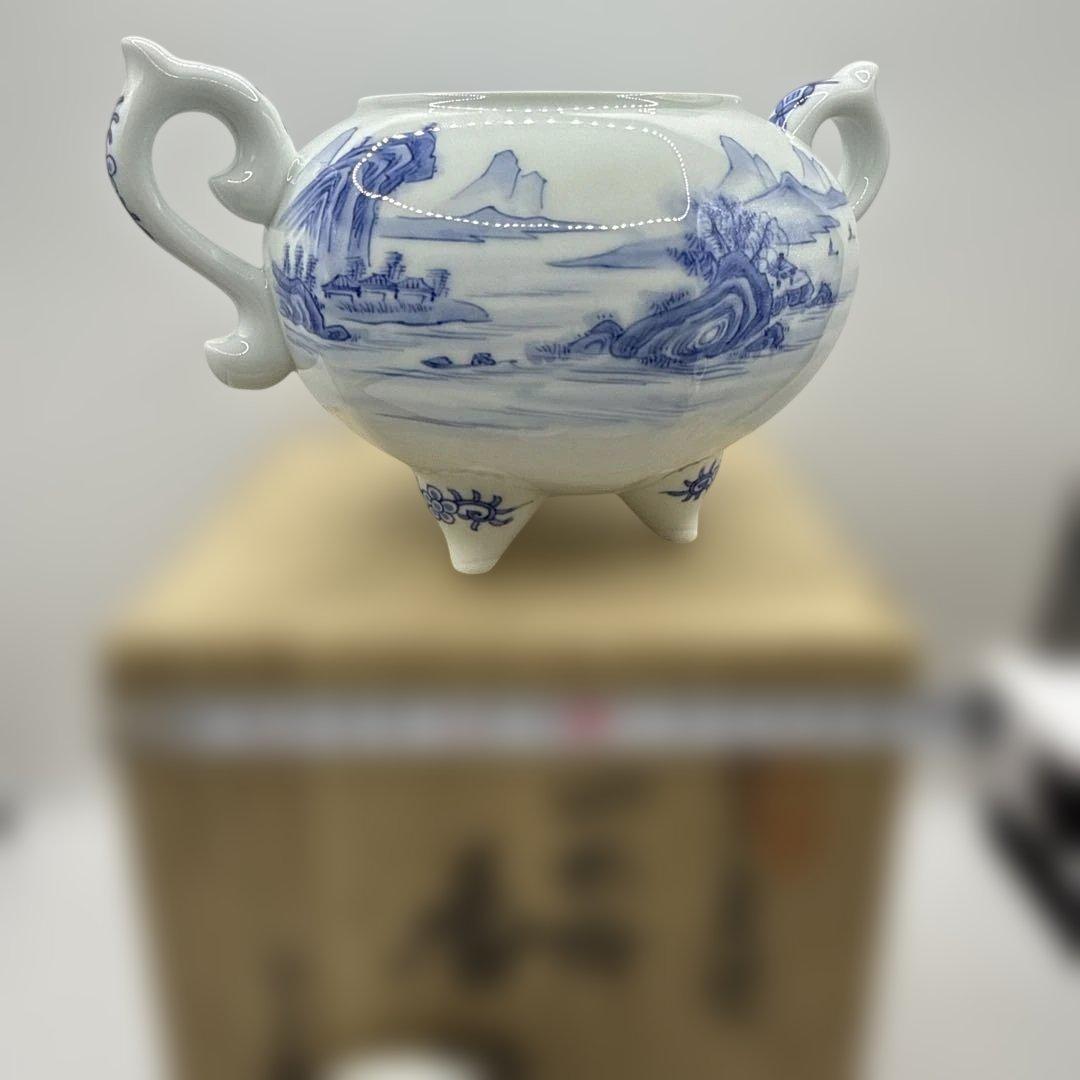 平戸嘉久正窯 青白磁 山水画 香炉
