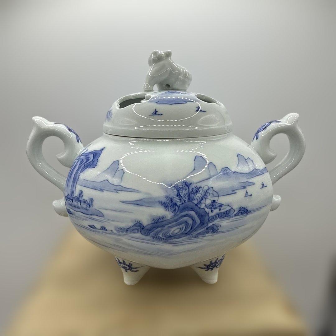 平戸嘉久正窯 青白磁 山水画 香炉