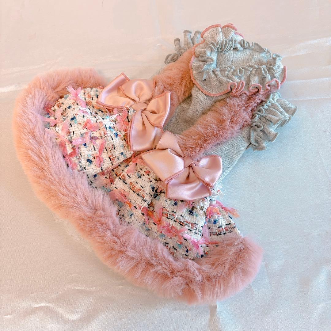 マルベル 犬服 FluffyTweedOnepiece ツイード ワンピ ファー