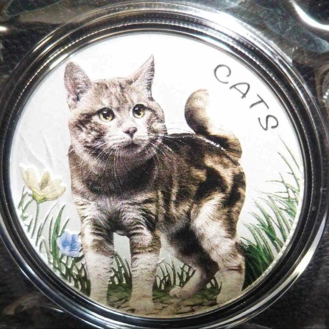 2022年 フィジー 猫シリーズ カラー版 庭で遊ぶ猫 1オンス銀貨 純銀