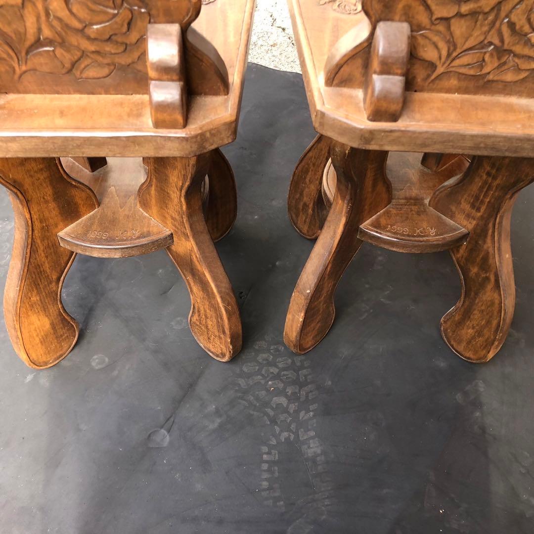 木製花彫刻ダイニングテーブルセット