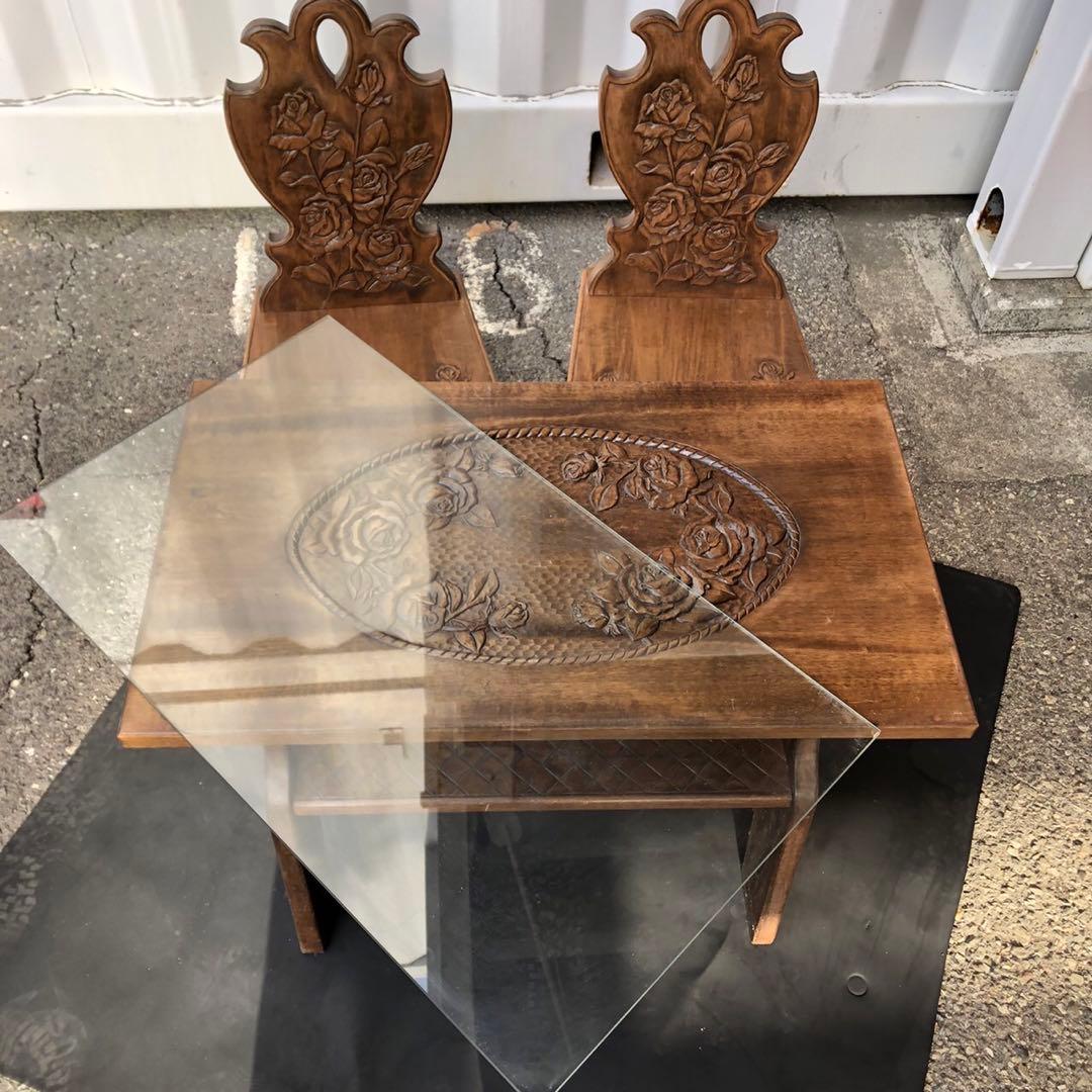 木製花彫刻ダイニングテーブルセット