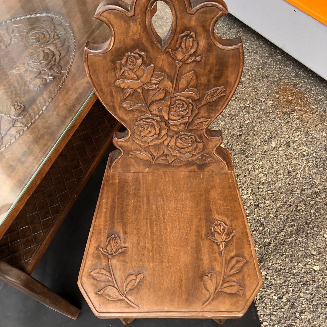 木製花彫刻ダイニングテーブルセット