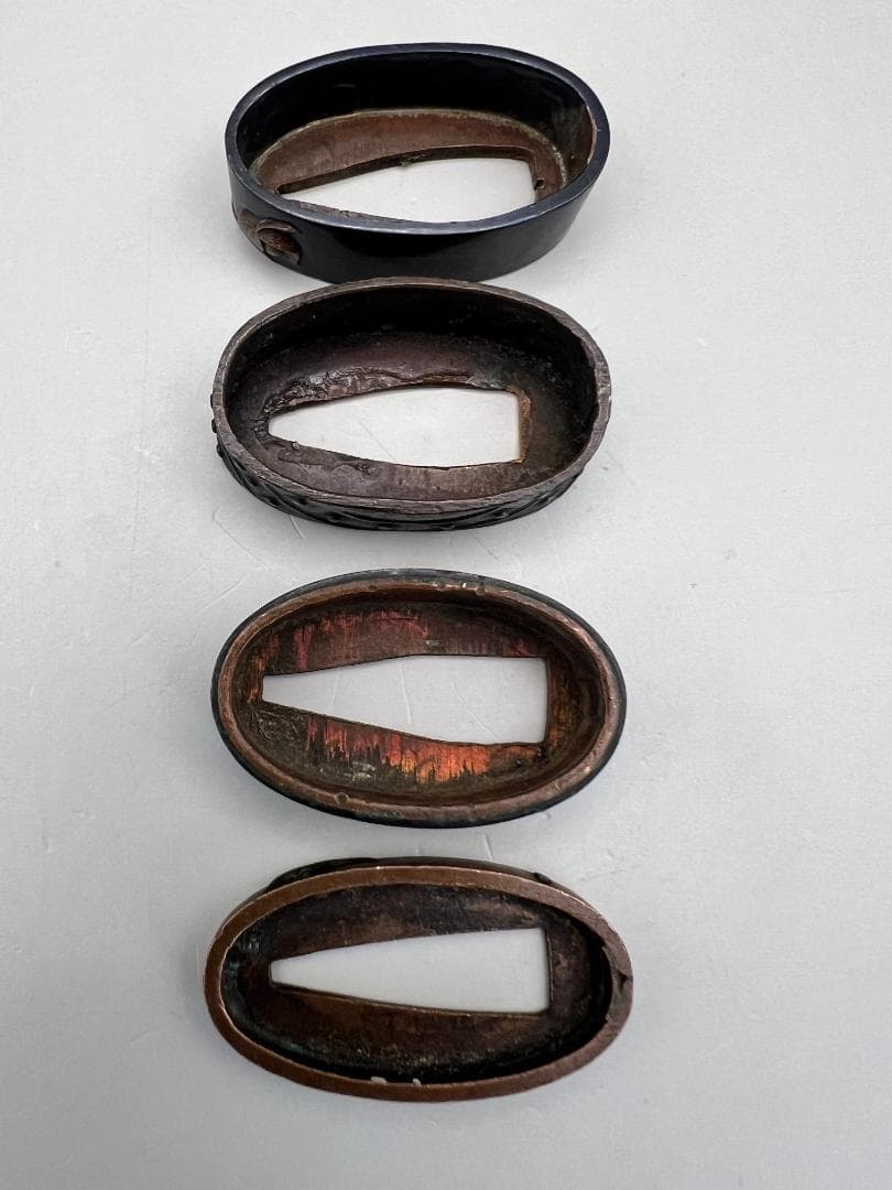 【海】江戸明治期　日本刀装具　金象嵌　縁頭　４点(１点在銘)　骨董品　美術品