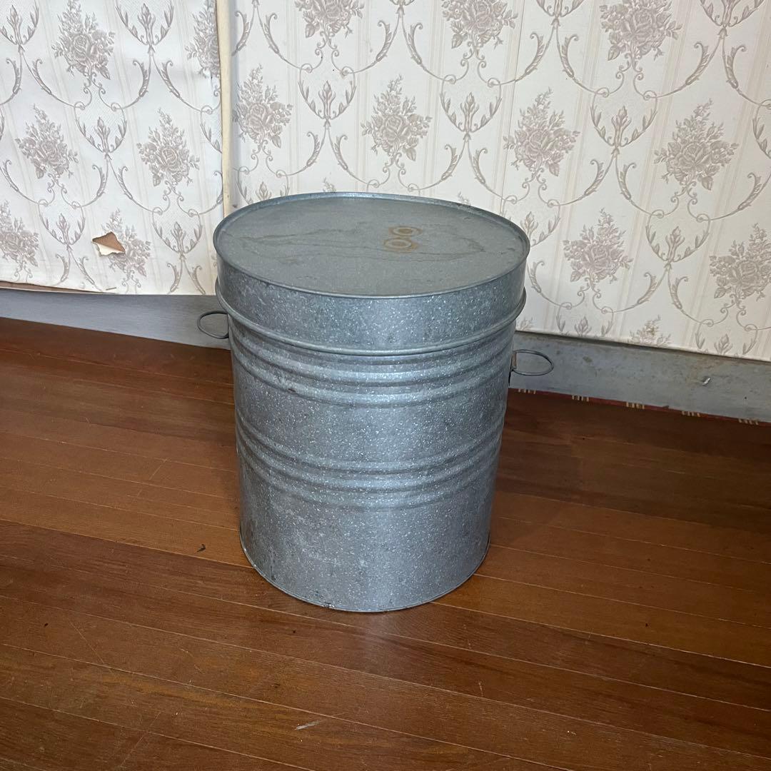 【アンティーク】蓋付き 持ち手付 ブリキ缶 バケツ ダストボックス 古道具