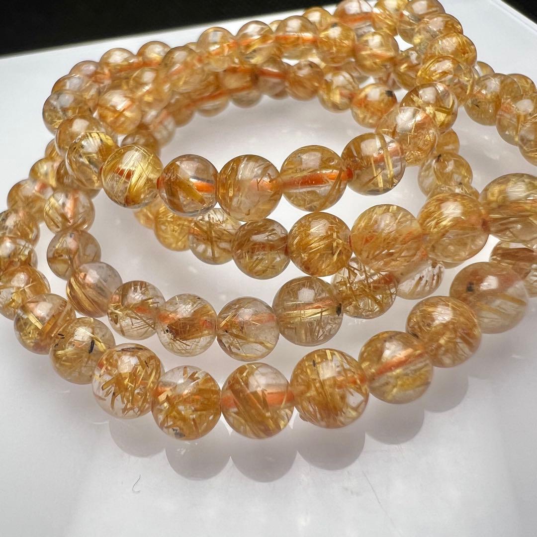 【78302】ハイグレードゴールドルチルクォーツ 5mm3連巻きブレスレット