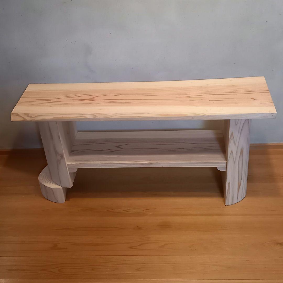 国産杉　無垢一枚板&丸太半割りログ脚　特注品脚高さ違い