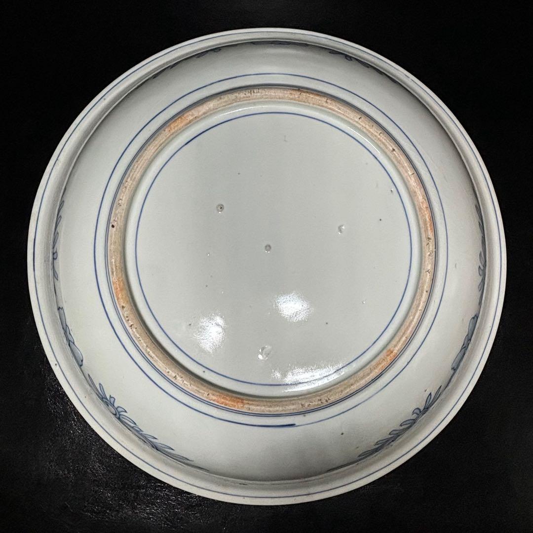 ★古伊万里・色絵 染付！亀甲に紅葉色絵 中央に山水 図柄 大鉢/大皿1点！★