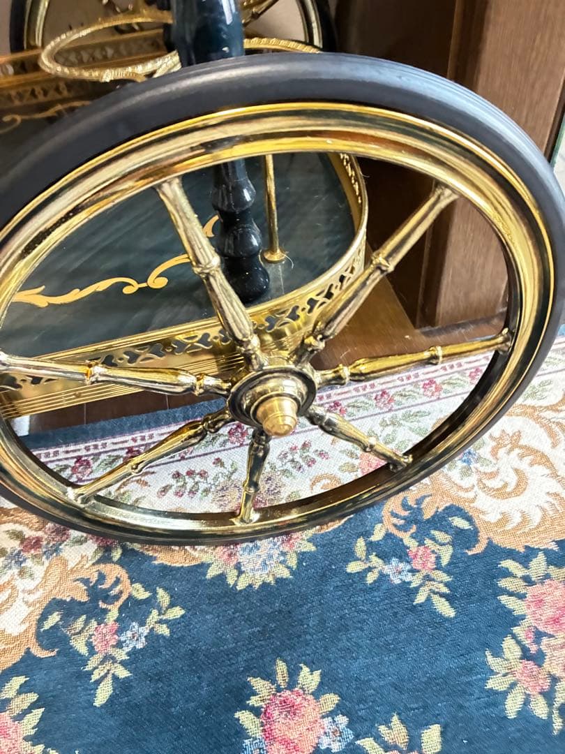 イタリア　象嵌 アンティーク風 サービングカート 黒金