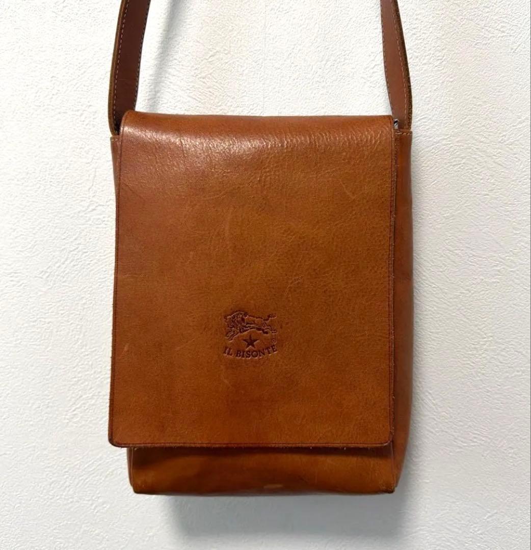 IL BISONTE スクエアレザーショルダーバッグ イタリア製